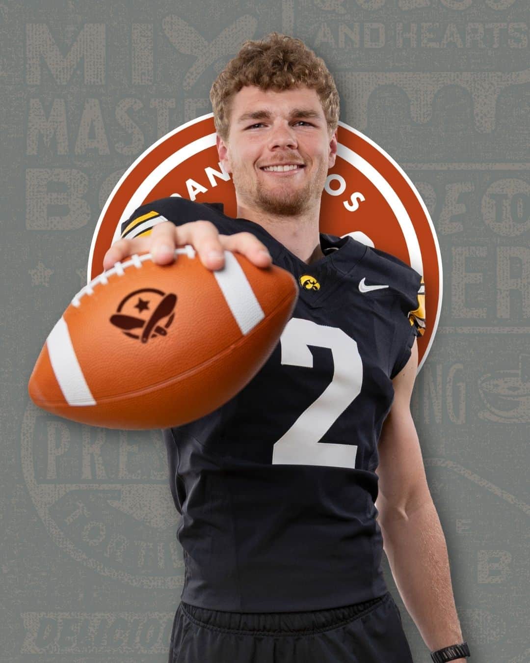 Pancheros NIL Partner Reece Vander Zee poses with a football