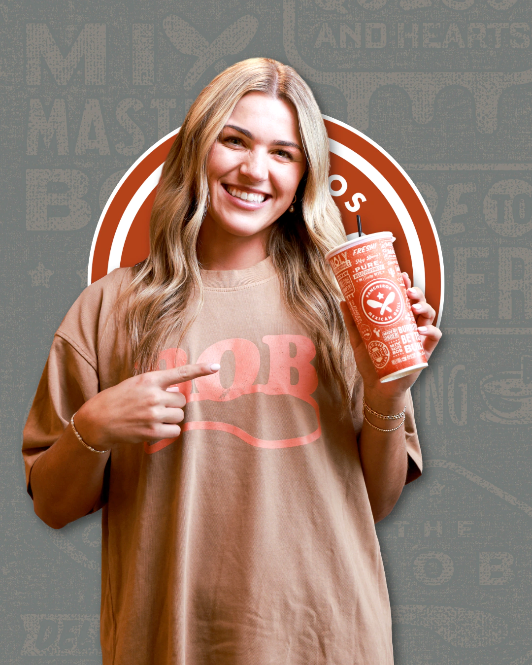 Pancheros NIL Partner, Kaemyn Bekemeier, poses with a drink